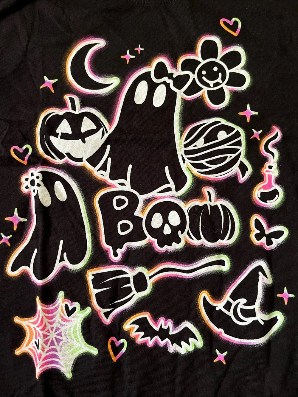 The Children's Place Black Short Sleeve Tee with Neon Halloween Icons